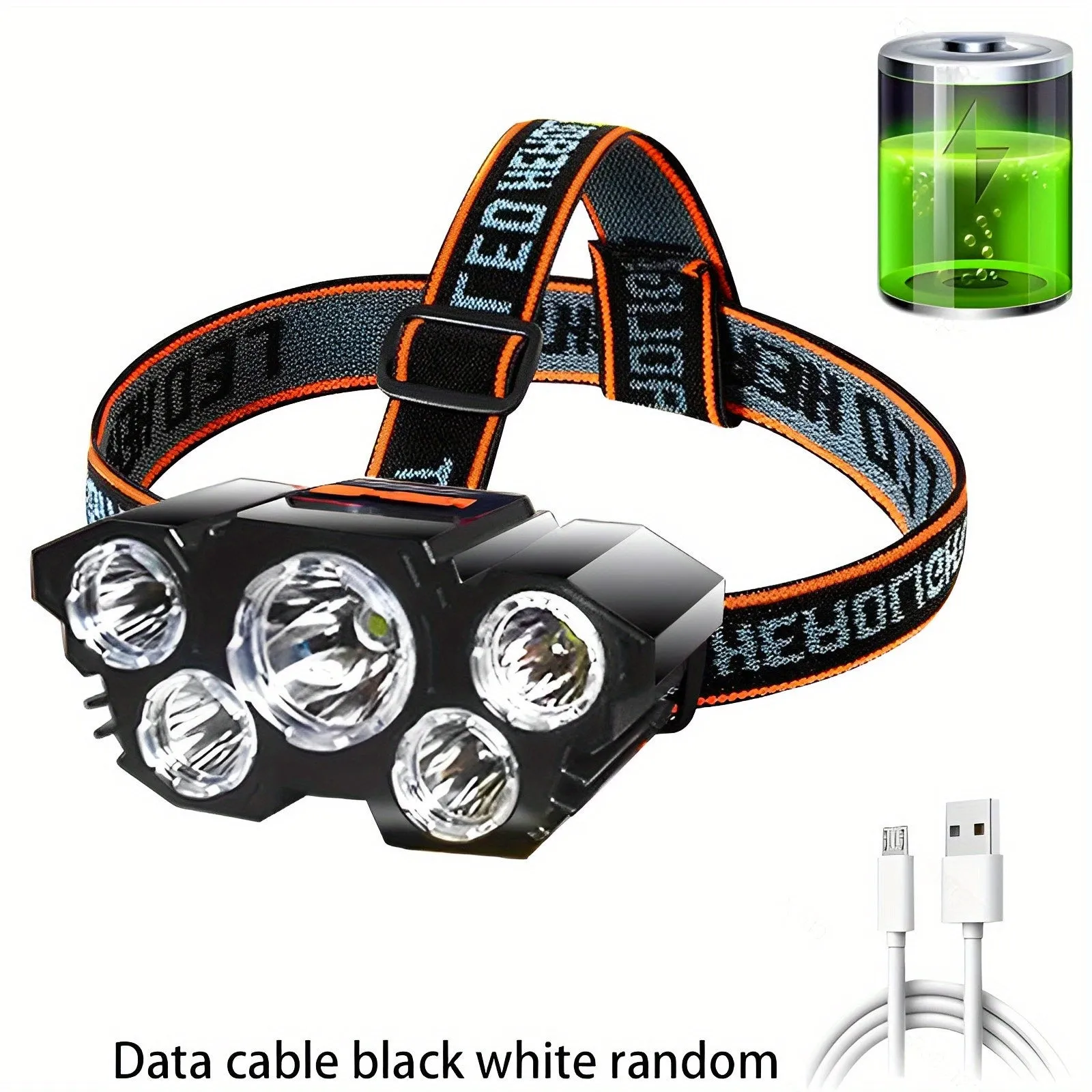 1pc Super Brightest Powerful 5 LED Headlamp Rechargeable Headlamps Waterproof Headlights Head Torch Outdoor Camping Running Lighting