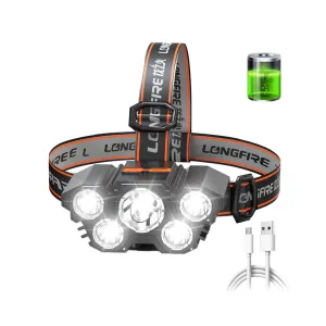 1pc Super Brightest Powerful 5 LED Headlamp Rechargeable Headlamps Waterproof Headlights Head Torch Outdoor Camping Running Lighting