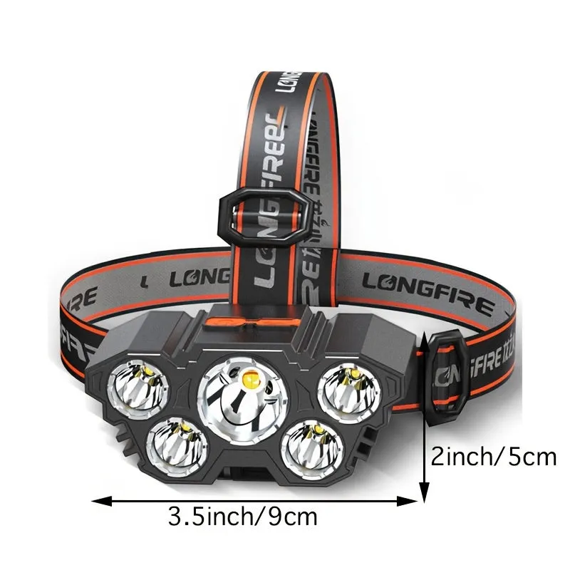 1pc Super Brightest Powerful 5 LED Headlamp Rechargeable Headlamps Waterproof Headlights Head Torch Outdoor Camping Running Lighting