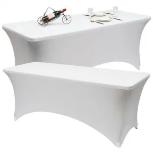 2Pcs 8 ft Rectangular Spandex Wedding Tablecloth-White