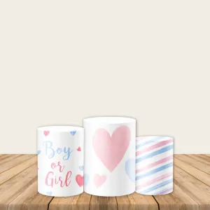 Boy or Girl Gender Reveal Pedestal Covers Plinth Cover Printed Fabric Cylinder Covers