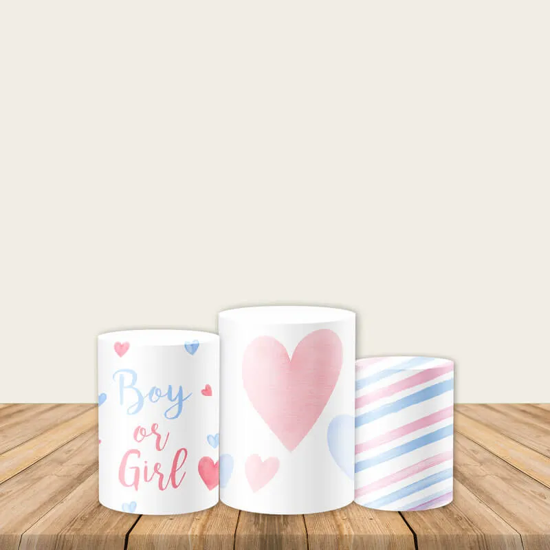 Boy or Girl Gender Reveal Pedestal Covers Plinth Cover Printed Fabric Cylinder Covers