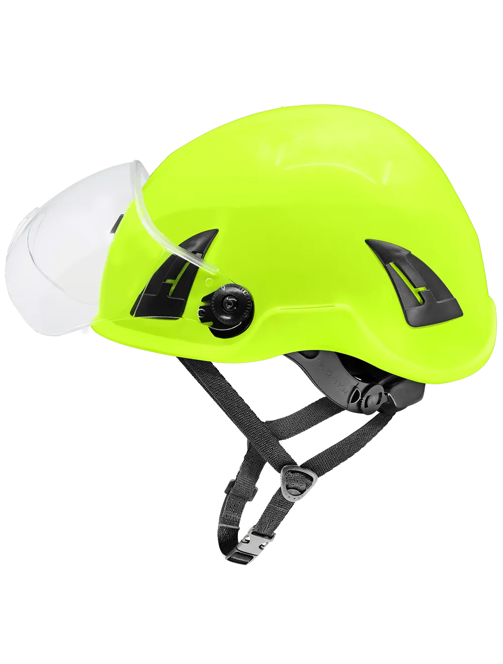 Bullhead Safety™ Head Protection - High-Visibility Yellow/Green Climbing Style Protective Helmet with Six-Point Ratchet Suspension and Four-Point Chin Strap - HH-CH1-YG