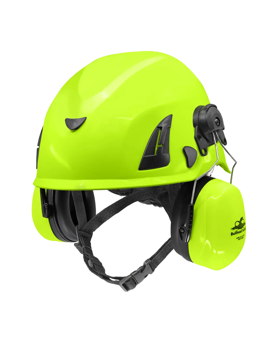 Bullhead Safety™ Head Protection - High-Visibility Yellow/Green Climbing Style Protective Helmet with Six-Point Ratchet Suspension and Four-Point Chin Strap - HH-CH1-YG