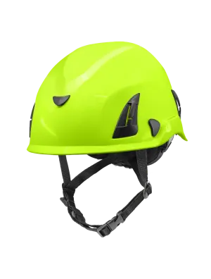 Bullhead Safety™ Head Protection - High-Visibility Yellow/Green Climbing Style Protective Helmet with Six-Point Ratchet Suspension and Four-Point Chin Strap - HH-CH1-YG