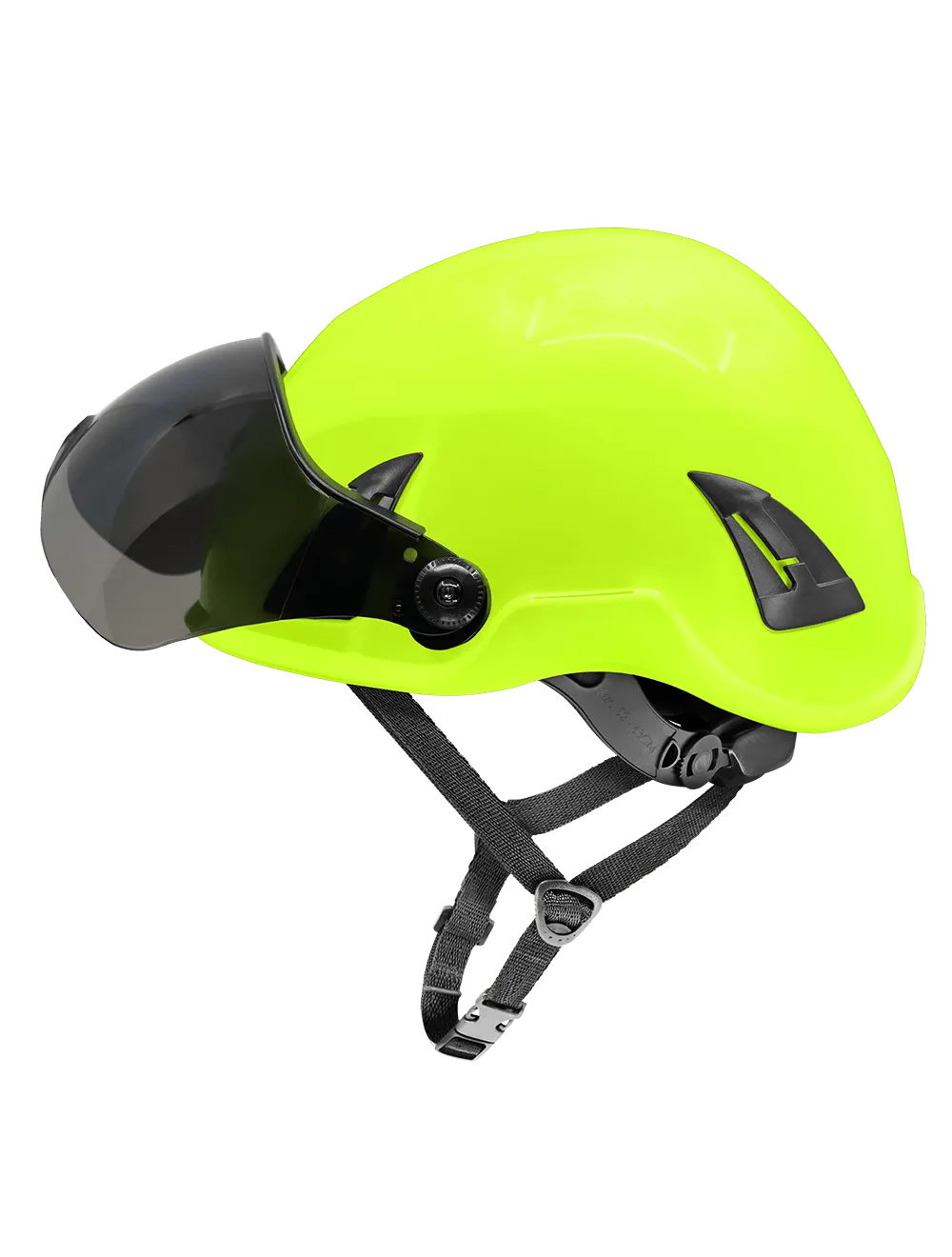 Bullhead Safety™ Head Protection - High-Visibility Yellow/Green Climbing Style Protective Helmet with Six-Point Ratchet Suspension and Four-Point Chin Strap - HH-CH1-YG