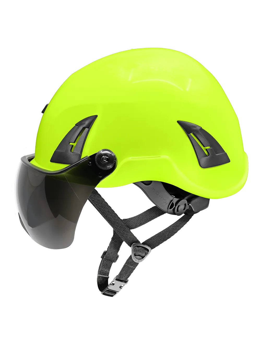 Bullhead Safety™ Head Protection - High-Visibility Yellow/Green Climbing Style Protective Helmet with Six-Point Ratchet Suspension and Four-Point Chin Strap - HH-CH1-YG