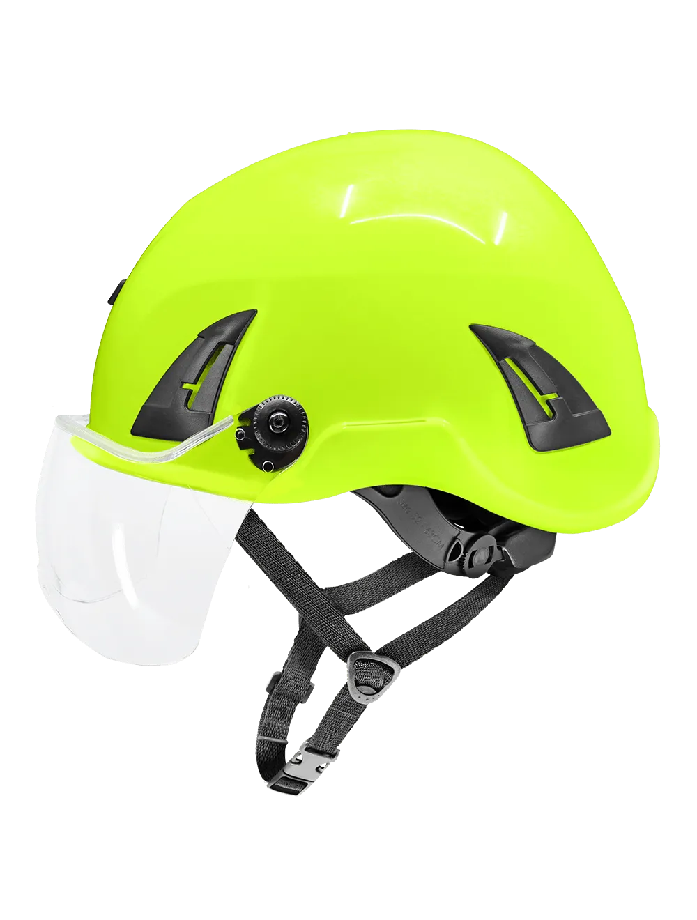 Bullhead Safety™ Head Protection - High-Visibility Yellow/Green Climbing Style Protective Helmet with Six-Point Ratchet Suspension and Four-Point Chin Strap - HH-CH1-YG