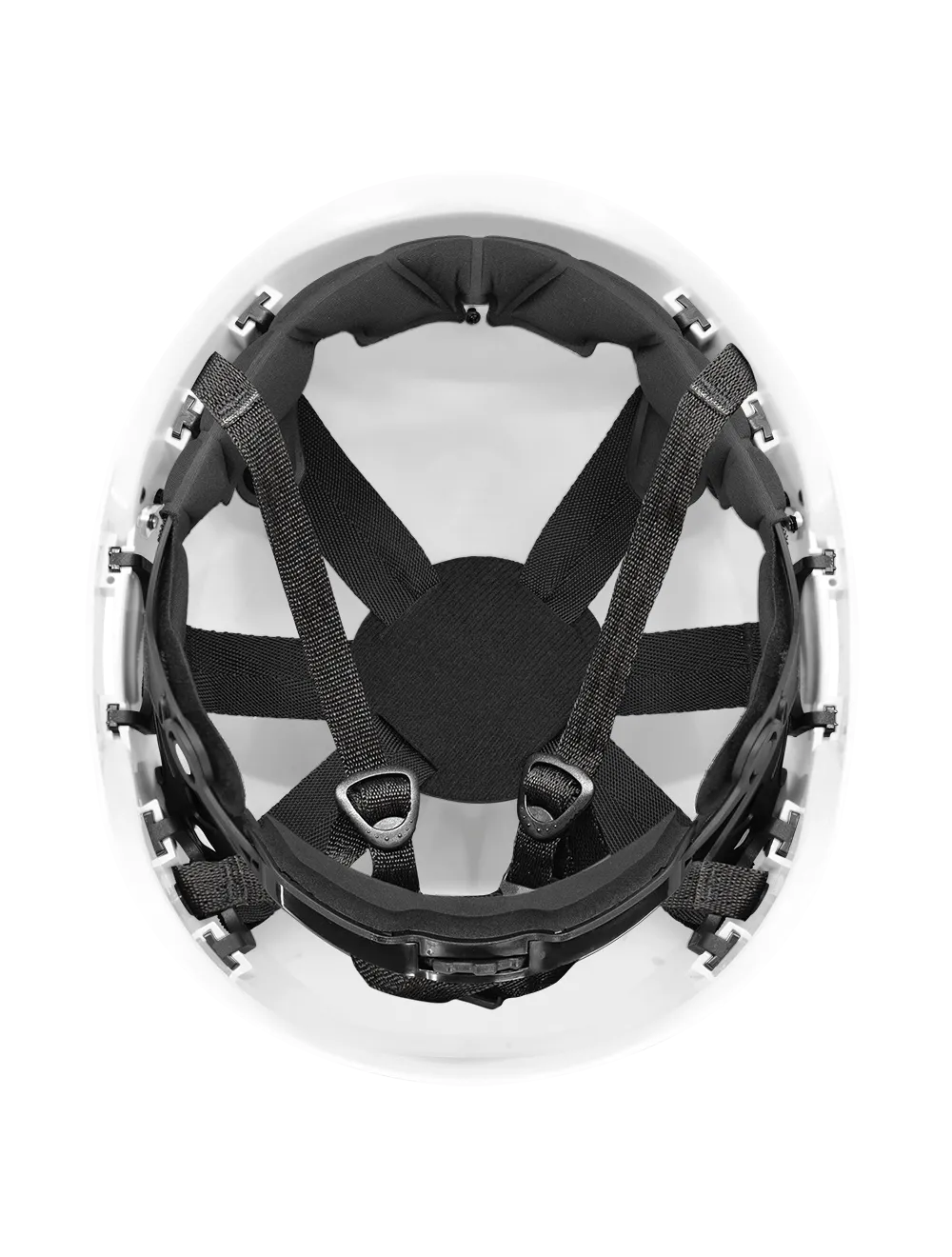 Bullhead Safety™ Head Protection - White Climbing Style Protective Helmet with Six-Point Ratchet Suspension and Four-Point Chin Strap - HH-CH1-W