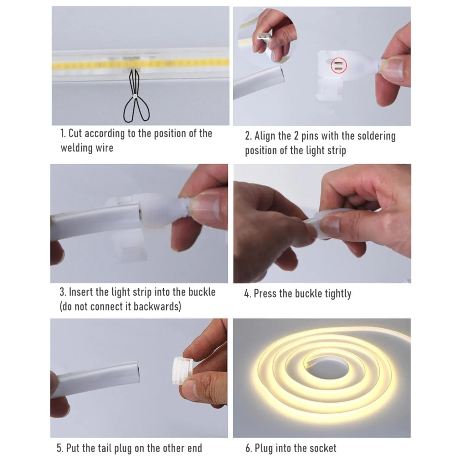 COB LED Strip 220V 240V Warm White 3000K 288 LEDs/m IP65 with UK Plug