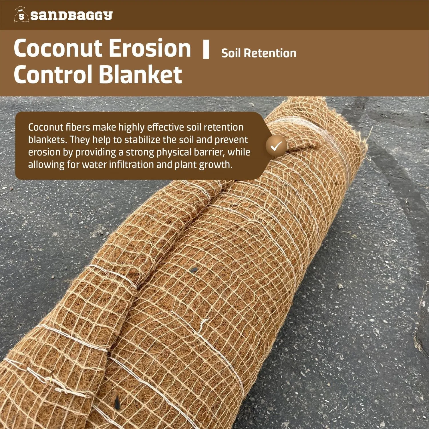 Coconut Blanket - Erosion Control (Biodegradable) - Steep Slopes (1:1) - Lasts 2-5 yr (7.5 ft x 120 ft)