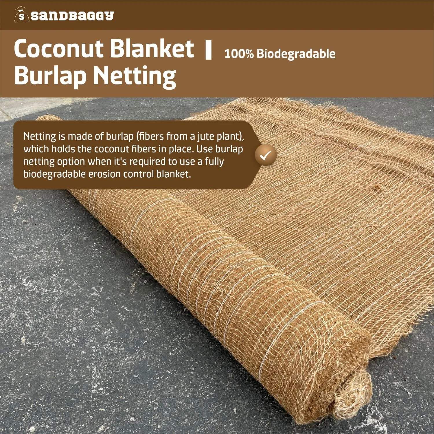 Coconut Blanket - Erosion Control (Biodegradable) - Steep Slopes (1:1) - Lasts 2-5 yr (7.5 ft x 120 ft)