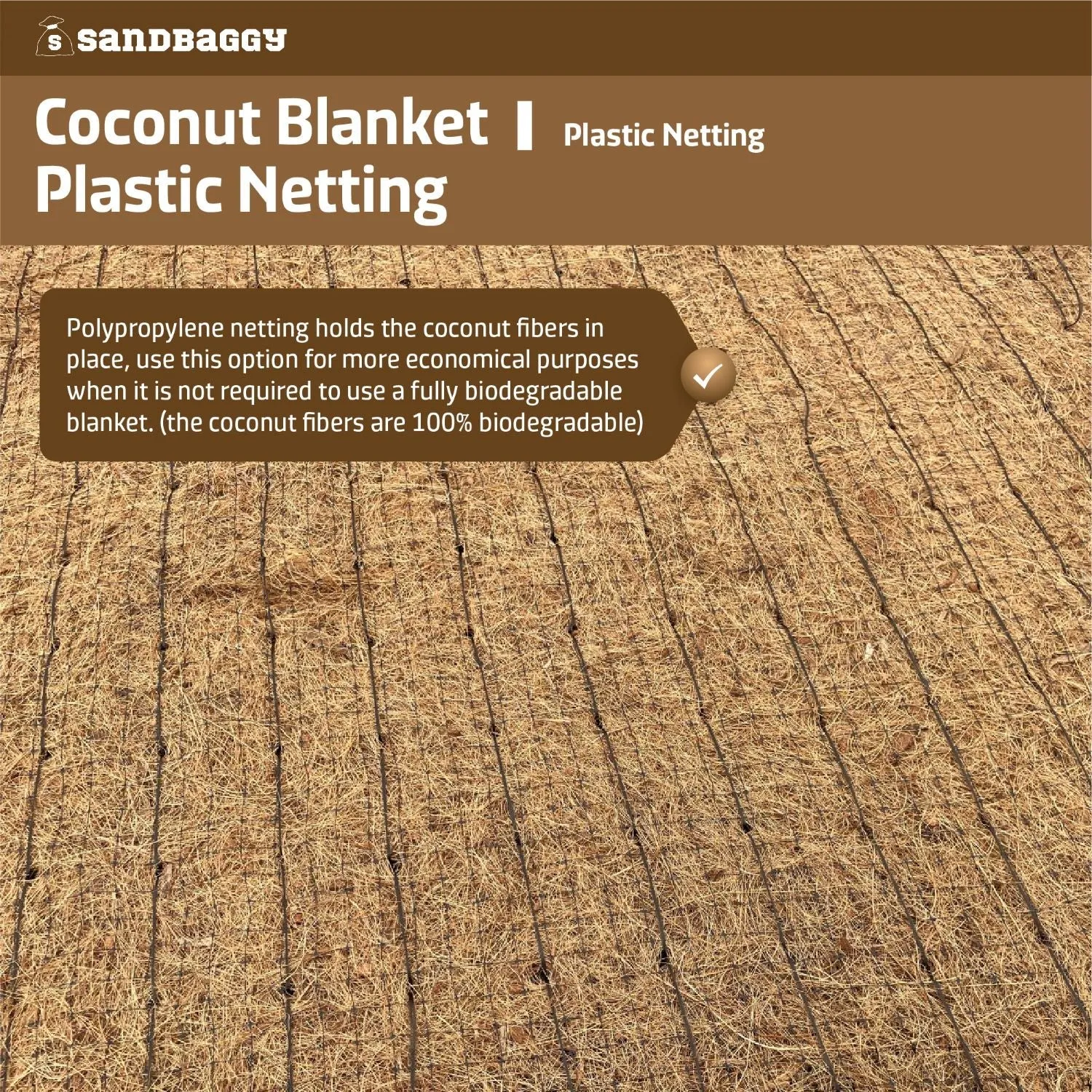 Coconut Blanket - Erosion Control (Biodegradable) - Steep Slopes (1:1) - Lasts 2-5 yr (7.5 ft x 120 ft)