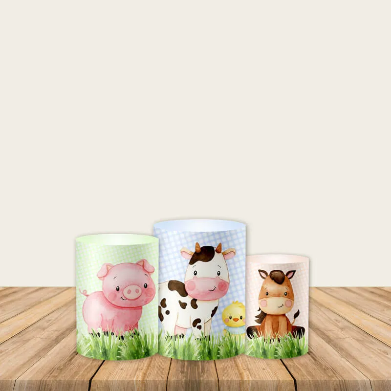 Custom Farm Theme Pedestal Covers Plinth Cover Printed Fabric Cylinder Pedestal Cover