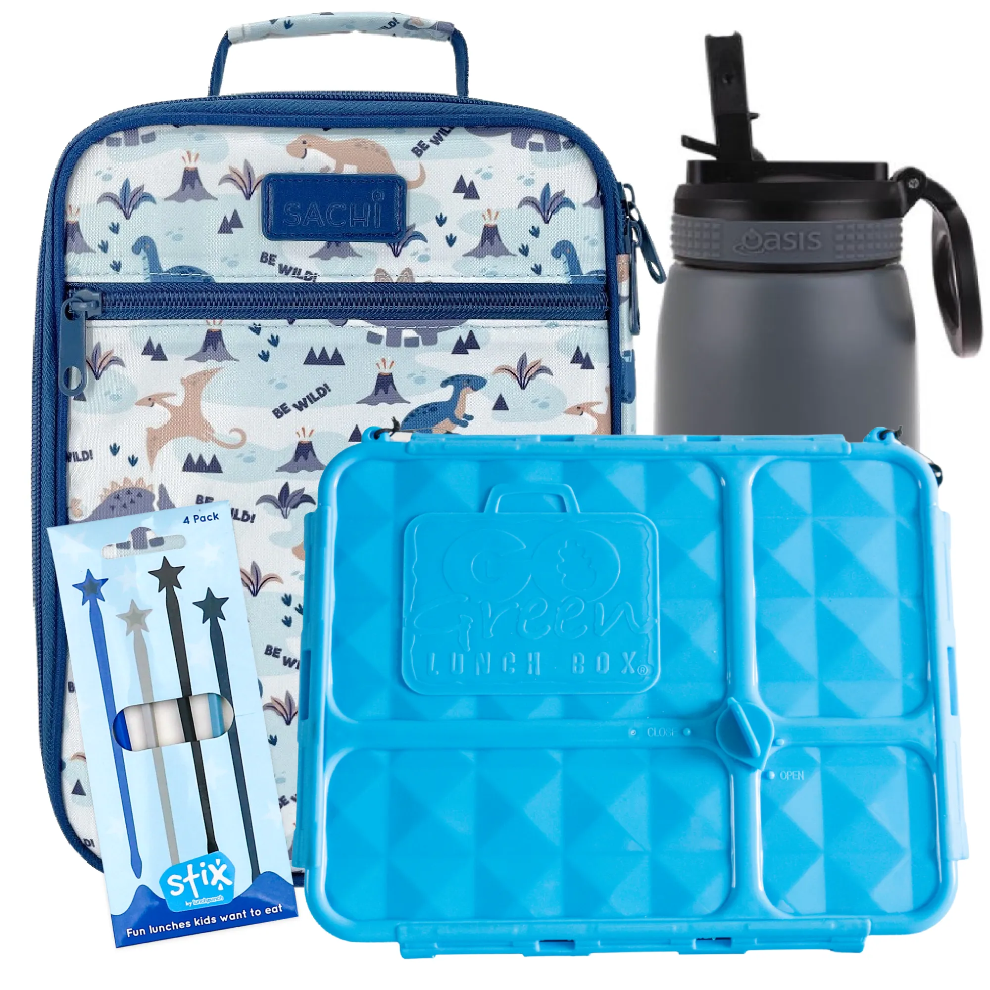 Dinosaur Land Lunch Box, Bag & Bottle Bundle - Bonus STIX!