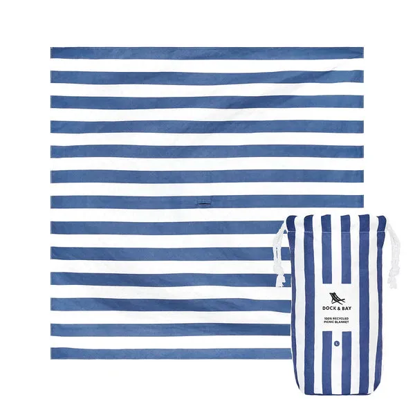 Dock & Bay Waterproof Striped Picnic Blanket - Whitsunday Blue