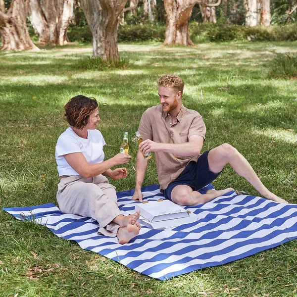 Dock & Bay Waterproof Striped Picnic Blanket - Whitsunday Blue