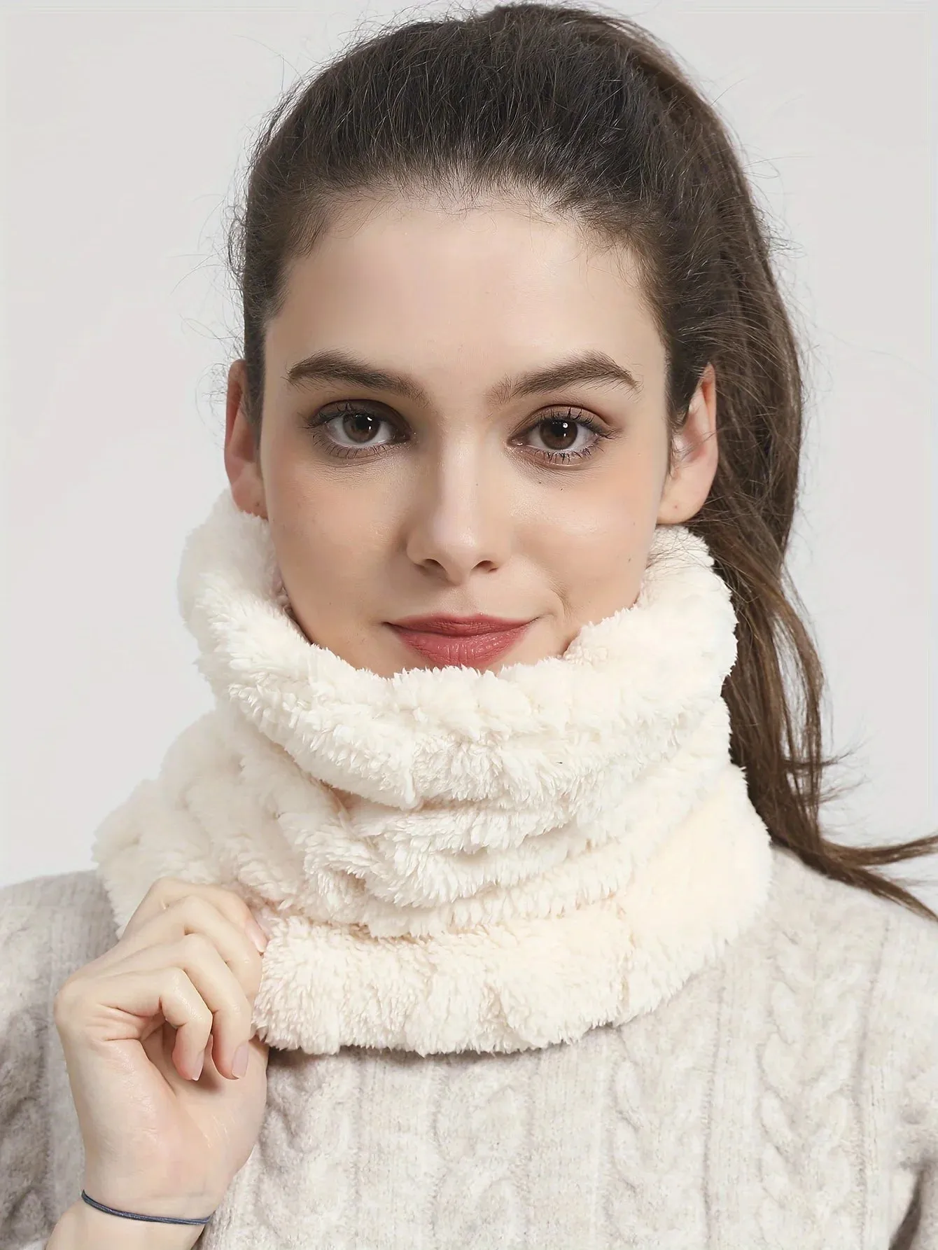 Faux Plush Winter Scarf & Ski Mask - Soft Neck Warmer for Outdoor Use