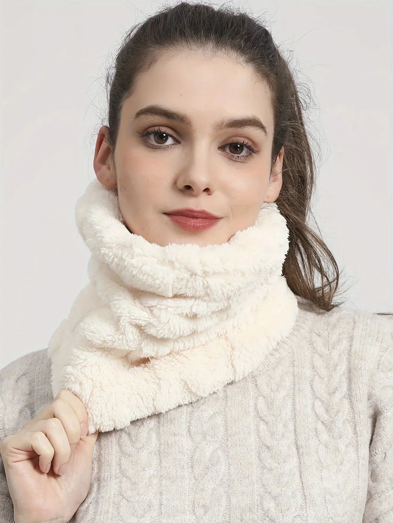 Faux Plush Winter Scarf & Ski Mask - Soft Neck Warmer for Outdoor Use