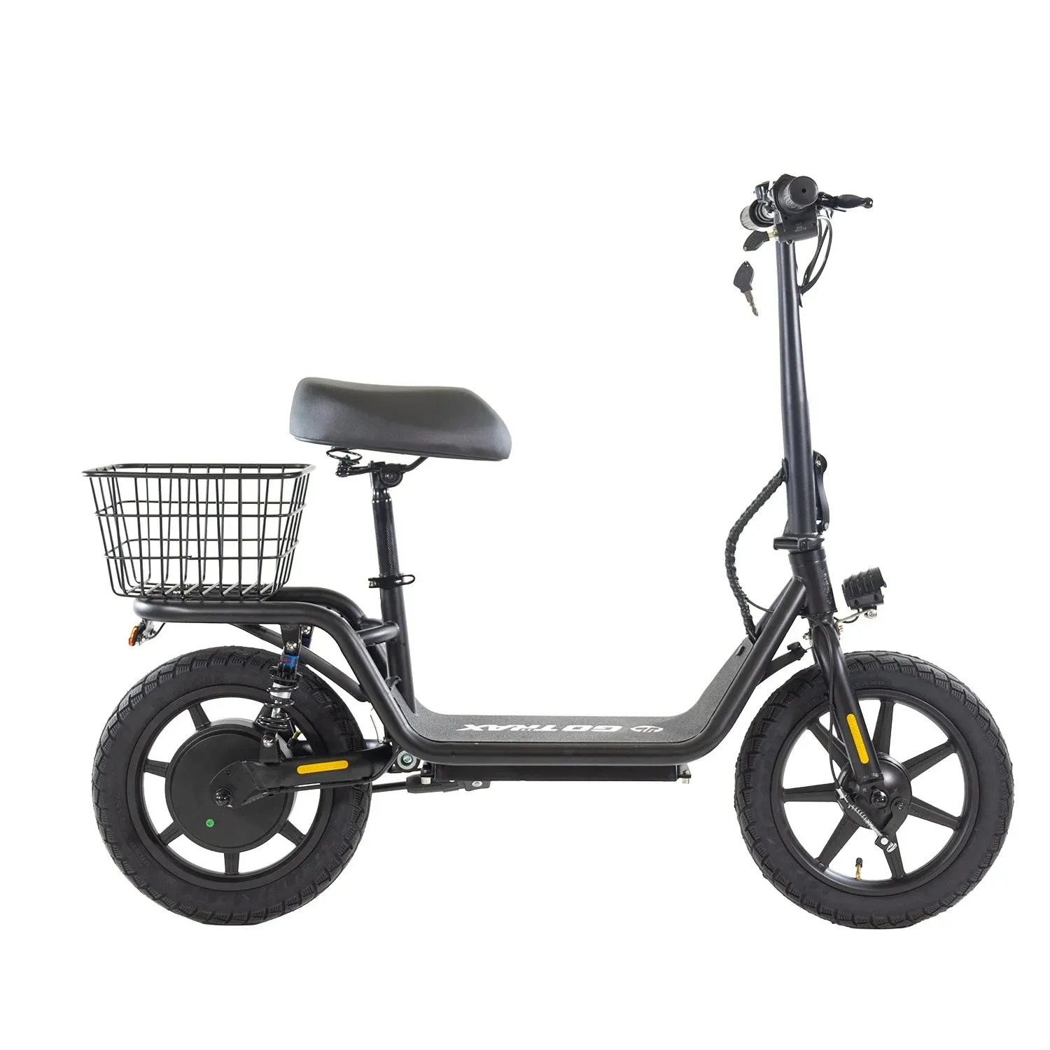 Flex Electric Scooter with Seat for Adult Commuter, 550W&36V&15.5Mph Foldable Scooter with 14" Pneumatic Tire, Ebike with Carry Basket Black