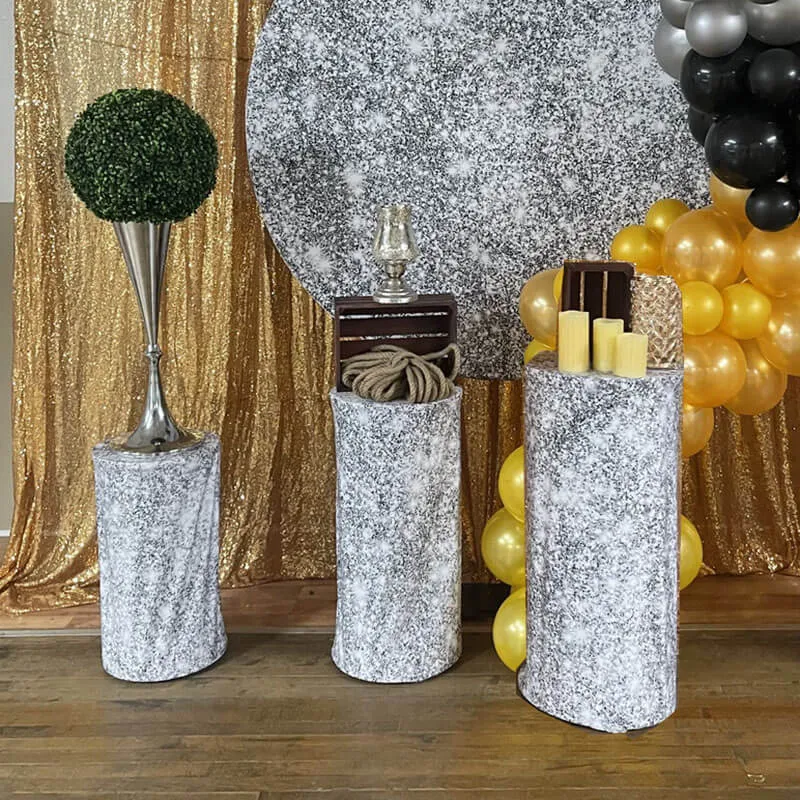 Glitter Silver Utility Pedestal Covers Plinth Cover Printed Fabric Pedestal Cover