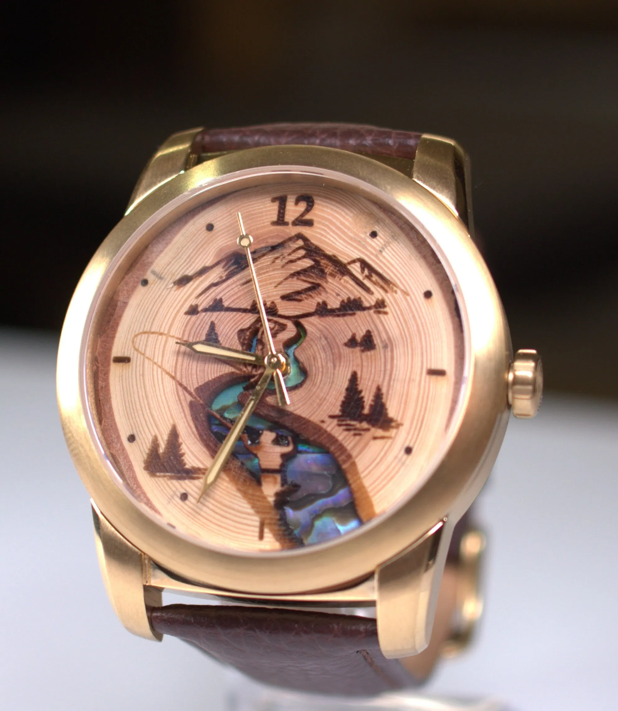 Gold Watch with Fisherman and Mother of Pearl Inlay