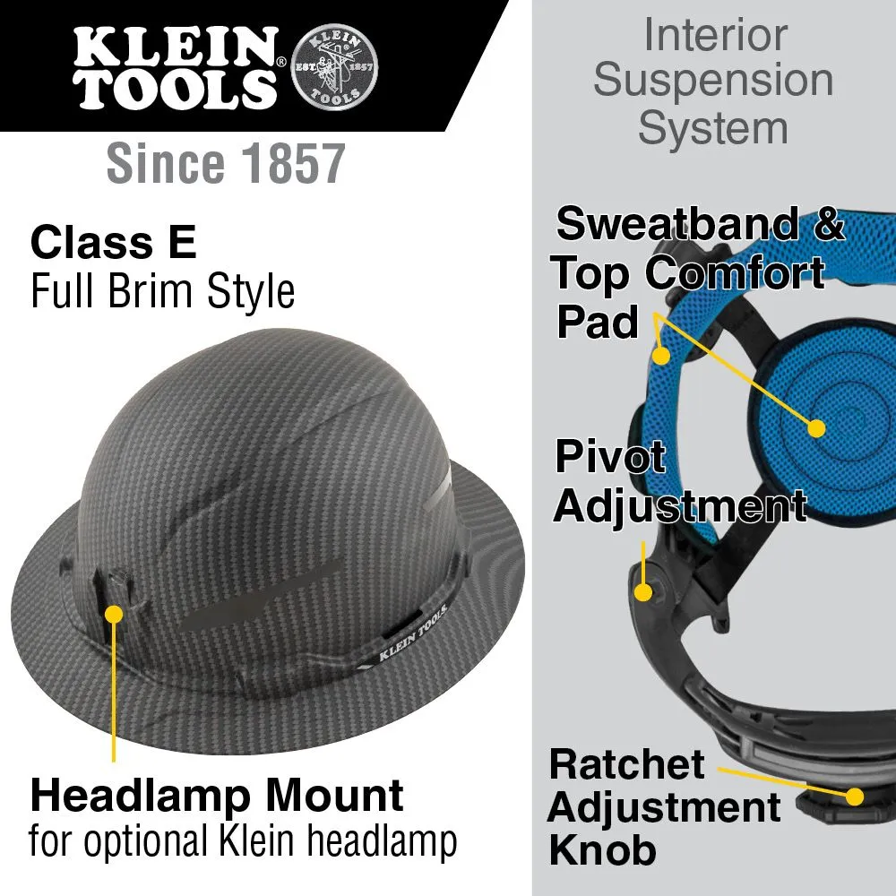 Klein 60345 Hard Hat, Premium KARBN Pattern, Non-Vented Full Brim, Class E