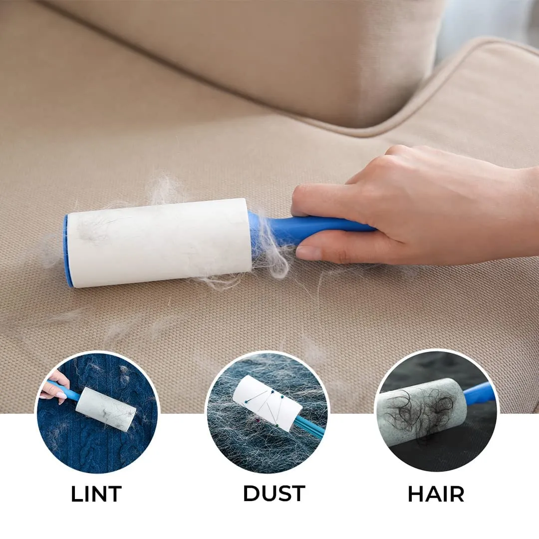 Kuber Industries Lint Remover | Super Sticky Lint Roller | Easy | Lint Roller for Clothes | Lint Roller for Pet Hair | 60 Sheets (1 Roller   1 Replacement Roll) (Pack of 4)