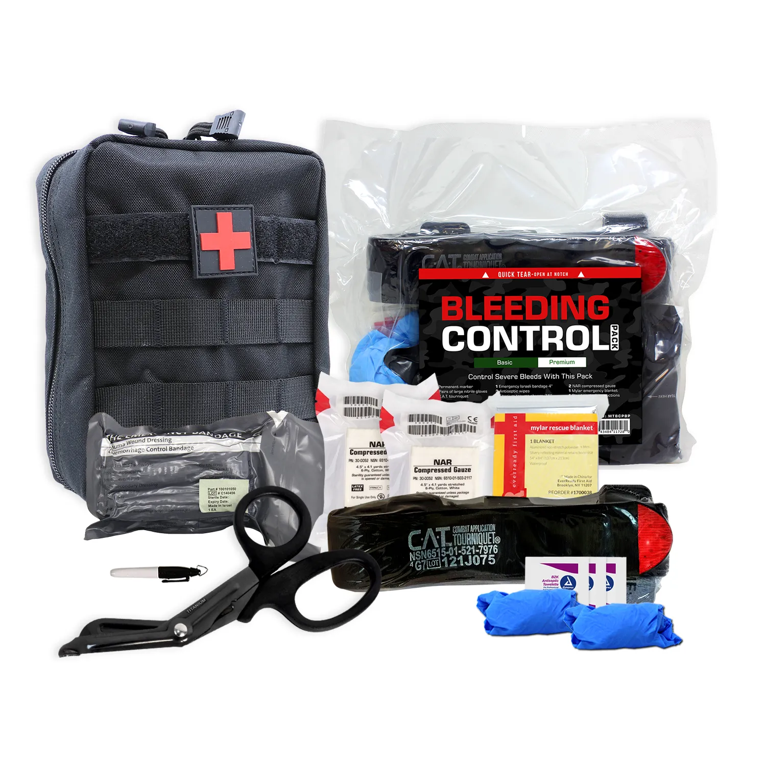 MediTac Basic Premium Bleeding Control Pack Feat. C.A.T. Tourniquet, Israeli Bandage and NAR Gauze Dressing