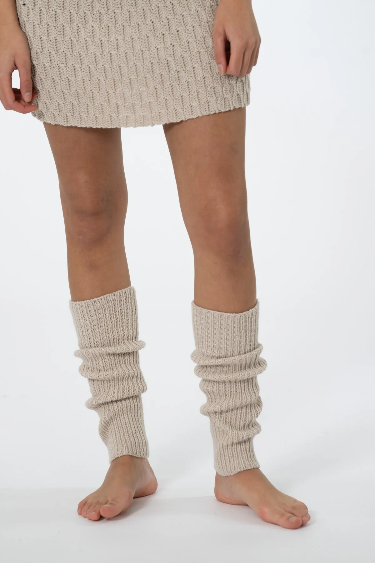 Merino Handknit Leg Warmers in Almond White