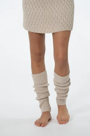 Merino Handknit Leg Warmers in Almond White