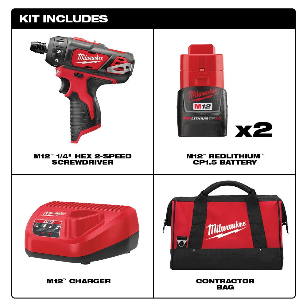 Milwaukee 2406-22 M12 1/4” Hex 2 Spd Screwdriver Kit