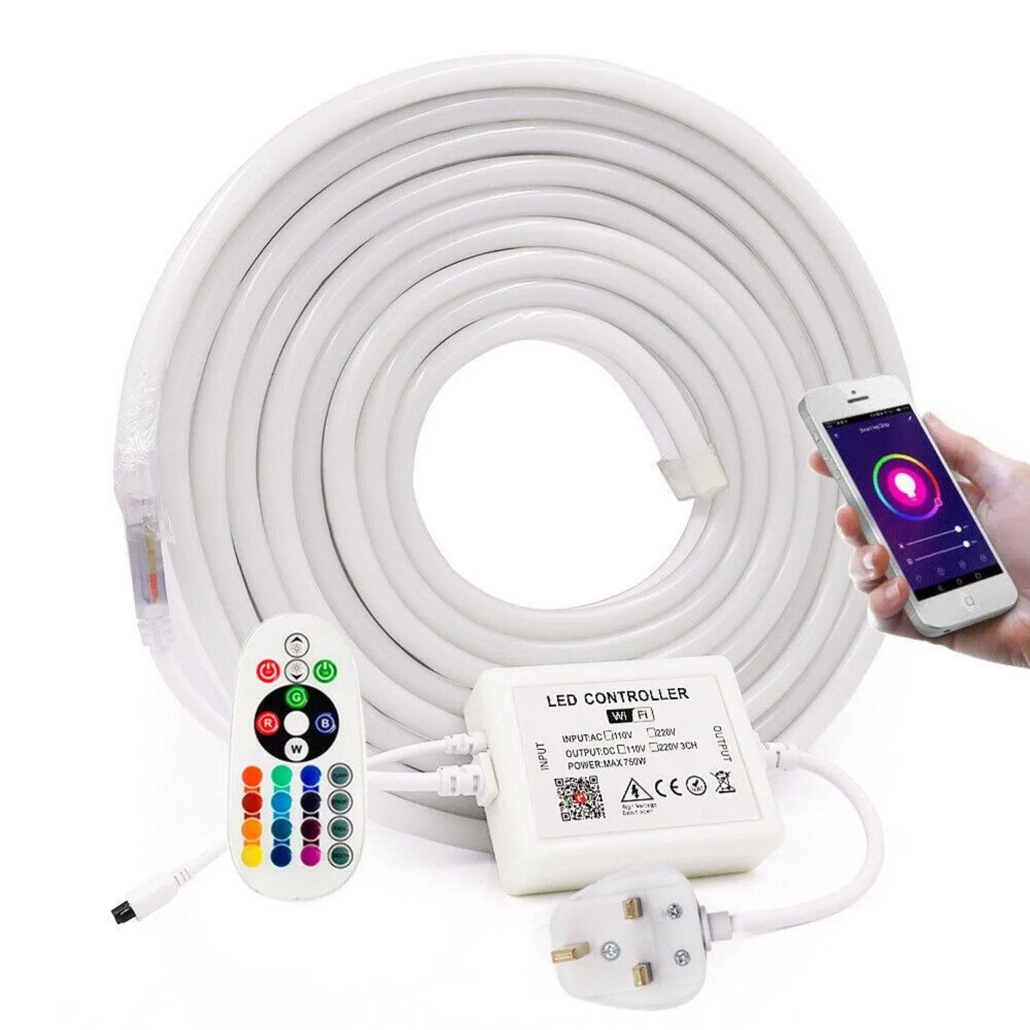 RGB Neon Flex 220V 240V 10x18mm IP65 Wireless WIFI App Control work with Google and Alexa