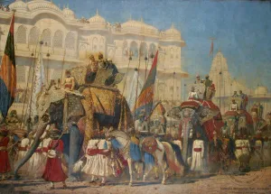 The Prince Of Wales Elephant Proecession Jaipur 1876 - Vasily Vereshchagin - 19th Century Indian Vintage Miniature Orientalist Painting - Art Prints