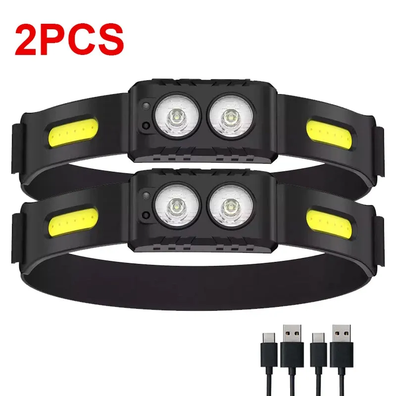 USB Rechargeable LED Sensor Headlamp XPE COB Headlight Led Head Torch Camping Search Light Head Flashlight for Fishing Lantern